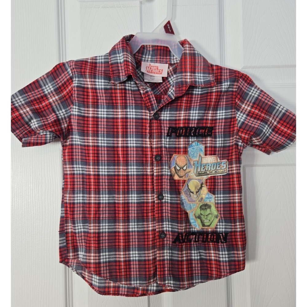 Marvel Heroes Toddlet Shirt Sleeve Plaid Size 4T